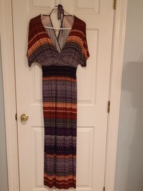 SOMA Women's Striped V-Neck Maxi Dress in Brown & Purple
